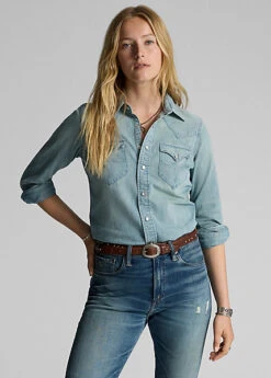 Chemise Western En Denim Indigo 8 Chemise Western En Denim Indigo -Pas Cher T-Shirts Hauts Magasin s7 1263872 alternate1