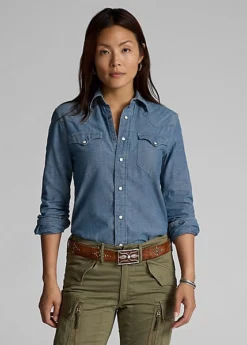 Chemise Western En Chambray Indigo -Pas Cher T-Shirts Hauts Magasin s7 1263873 alternate1