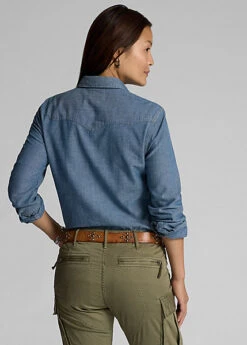 Chemise Western En Chambray Indigo -Pas Cher T-Shirts Hauts Magasin s7 1263873 alternate3