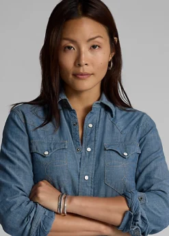 Chemise Western En Chambray Indigo -Pas Cher T-Shirts Hauts Magasin s7 1263873 alternate4