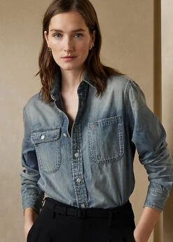 Chemise Tamia En Denim De Coton Et Lin -Pas Cher T-Shirts Hauts Magasin s7 1443803 alternate4