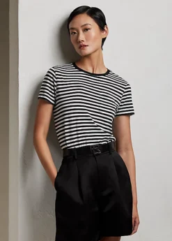 T-shirt à Col Rond Rayé Avec Poche