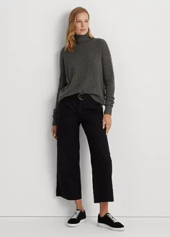 Pantalon Ceinturé à Jambe Large En Sergé