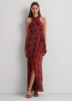 Robe Dos Nu En Georgette Rayée Motif Géo