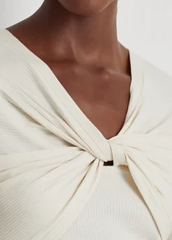 T-shirt à Devant Torsadé En Coton Côtelé -Pas Cher T-Shirts Hauts Magasin s7 1483723 alternate4