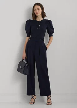 Pantalon 7/8 Ceinturé à Pinces En Ponte