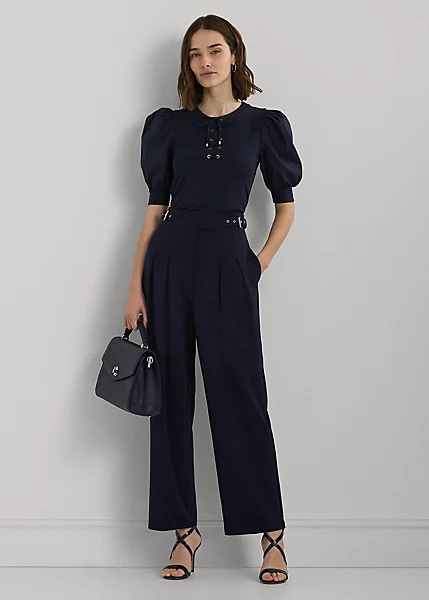 Pantalon 7/8 Ceinturé à Pinces En Ponte 1 Pantalon 7/8 Ceinturé à Pinces En Ponte