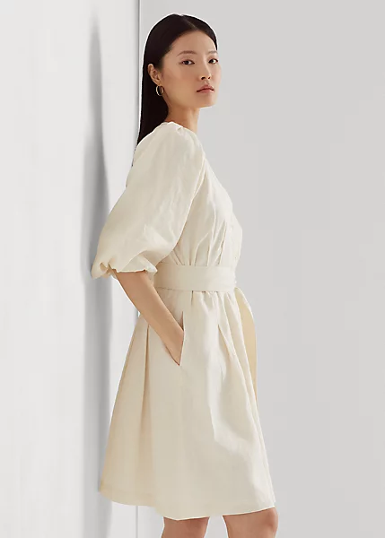 Robe Ceinturée à Manches Ballons En Lin 1 Robe Ceinturée à Manches Ballons En Lin