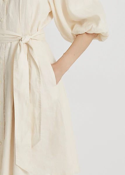 Robe Ceinturée à Manches Ballons En Lin 5 Robe Ceinturée à Manches Ballons En Lin – Image 5