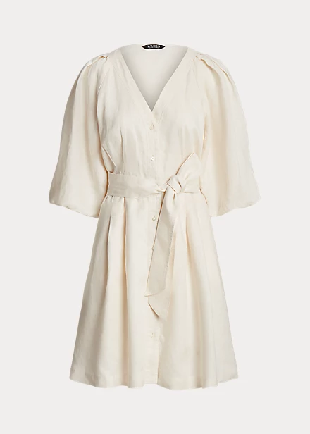 Robe Ceinturée à Manches Ballons En Lin 2 Robe Ceinturée à Manches Ballons En Lin – Image 2