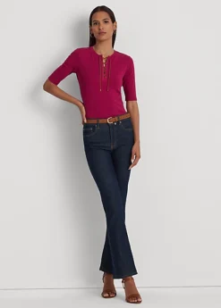 T-shirt à Lacets En Coton Stretch -Pas Cher T-Shirts Hauts Magasin s7 1484486 alternate1