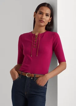 T-shirt à Lacets En Coton Stretch