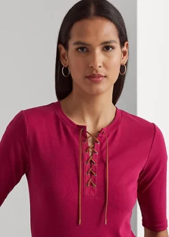 T-shirt à Lacets En Coton Stretch -Pas Cher T-Shirts Hauts Magasin s7 1484486 alternate4