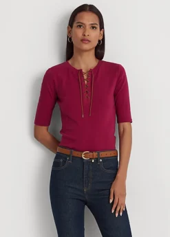 T-shirt à Lacets En Coton Stretch -Pas Cher T-Shirts Hauts Magasin s7 1484486 alternate5