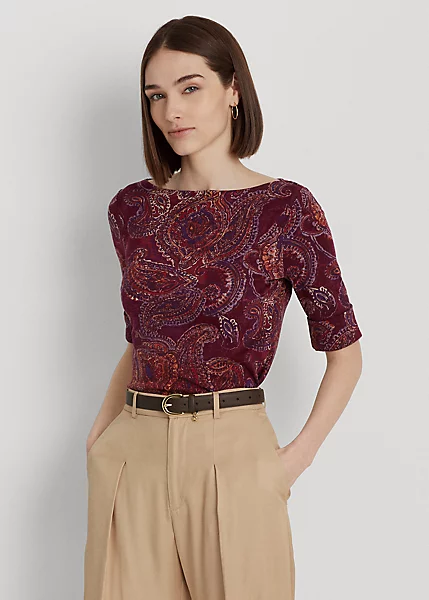 Haut Encolure Bateau à Motif Cachemire 1 Haut Encolure Bateau à Motif Cachemire