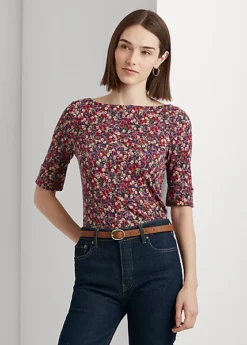 T-shirt à Motif Fleuri En Coton Stretch