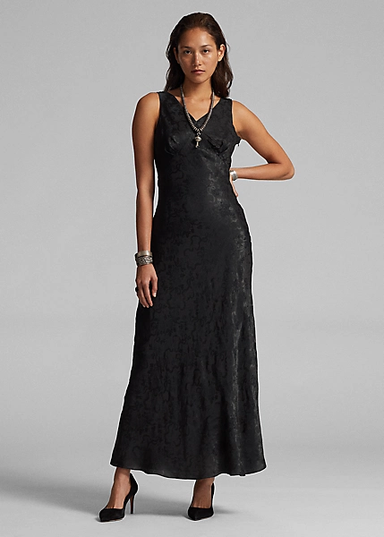 Robe Du Soir Coupée En Biais En Jacquard 2 Robe Du Soir Coupée En Biais En Jacquard – Image 2