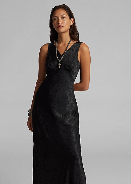 Robe Du Soir Coupée En Biais En Jacquard 3 Robe Du Soir Coupée En Biais En Jacquard – Image 3