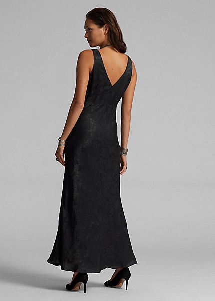 Robe Du Soir Coupée En Biais En Jacquard 4 Robe Du Soir Coupée En Biais En Jacquard – Image 4