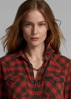 Chemise Western écossaise Coton Et Lin -Pas Cher T-Shirts Hauts Magasin s7 1485178 alternate4