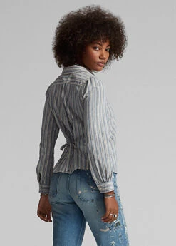 Chemisier Plissé à Motif Rayé En Coton -Pas Cher T-Shirts Hauts Magasin s7 1485182 alternate3