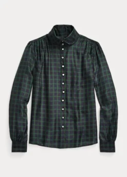 Blouse écossaise Liens Au Dos En Soie