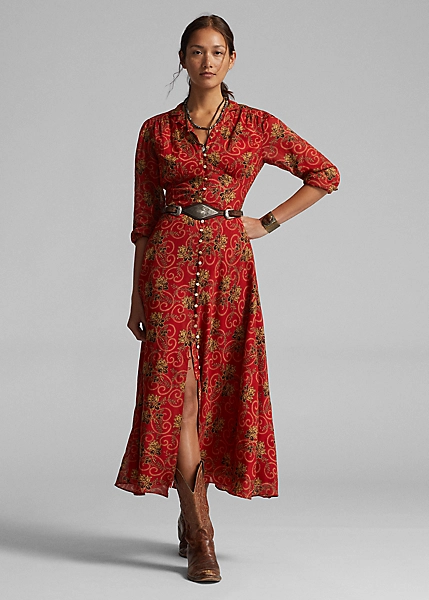 Robe En Coton Fleuri Coupée En Biais 2 Robe En Coton Fleuri Coupée En Biais – Image 2