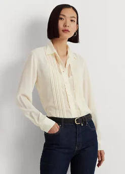 Chemise à Plis Piqués Dentelle Et Crêpe