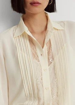 Chemise à Plis Piqués Dentelle Et Crêpe -Pas Cher T-Shirts Hauts Magasin s7 1493627 alternate4