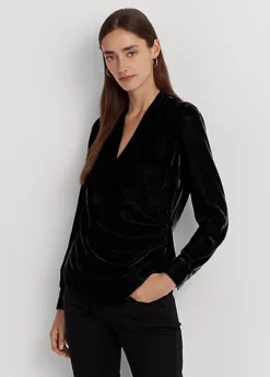 Chemisier Plissé Col En V Croisé Velours