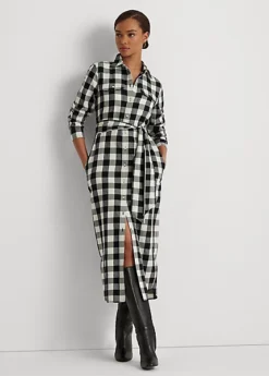 Robe-chemise Ceinturée Sergé à Carreaux