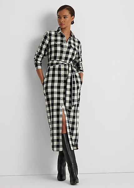 Robe-chemise Ceinturée Sergé à Carreaux 1 Robe-chemise Ceinturée Sergé à Carreaux