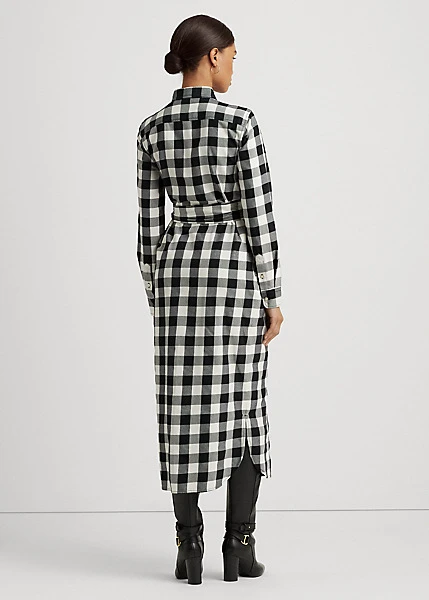 Robe-chemise Ceinturée Sergé à Carreaux 4 Robe-chemise Ceinturée Sergé à Carreaux – Image 4