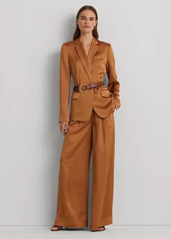 Pantalon Jambe Large à Plis En Charmeuse