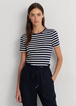 T-shirt à Col Rond En Coton Stretch Rayé