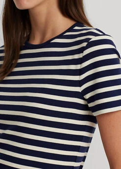 T-shirt à Col Rond En Coton Stretch Rayé -Pas Cher T-Shirts Hauts Magasin s7 1500528 alternate4