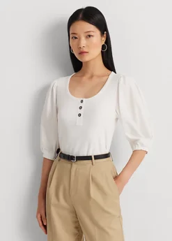 T-shirt à Col Tunisien En Coton Stretch