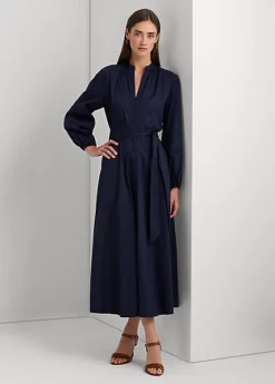 Robe-chemise Ceinturée Coton Et Dentelle