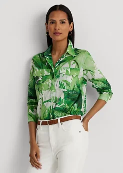 Chemise Motif Palmes En Voile De Coton