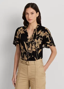 Haut Lavallière Fleuri En Jersey De Lin