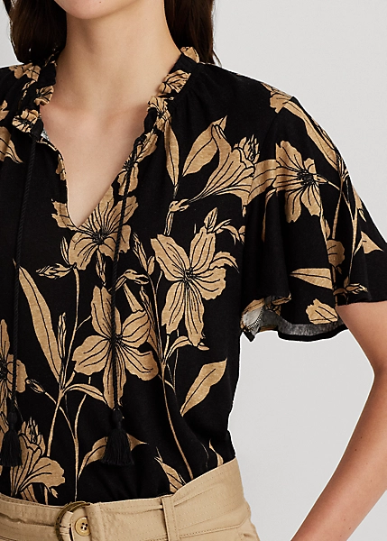 Haut Lavallière Fleuri En Jersey De Lin 5 Haut Lavallière Fleuri En Jersey De Lin – Image 5