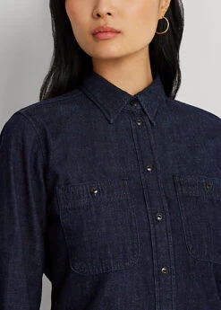 Chemise Denim Avec Pattes D'enroulement -Pas Cher T-Shirts Hauts Magasin s7 1500735 alternate4