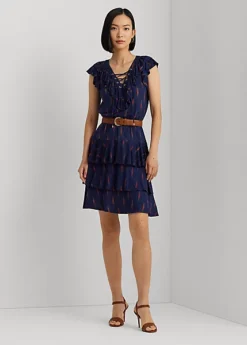 Robe En Jersey à Volants Et Motif