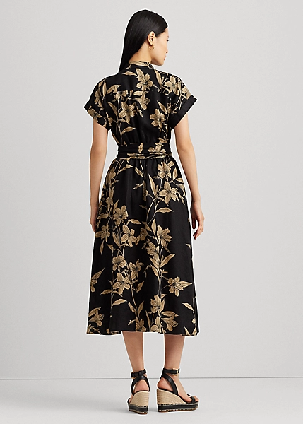 Robe-chemise Fleurie Ceinturée En Lin 4 Robe-chemise Fleurie Ceinturée En Lin – Image 4