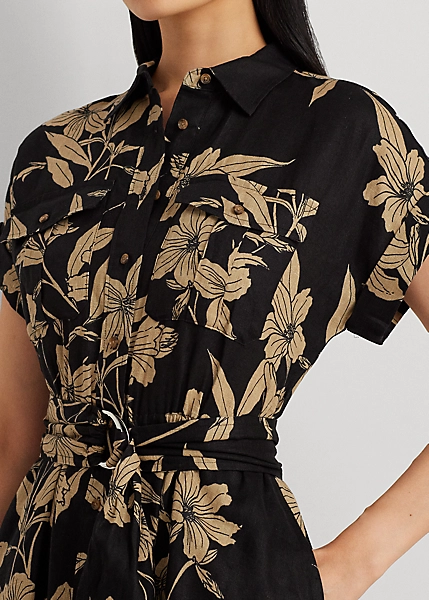 Robe-chemise Fleurie Ceinturée En Lin 5 Robe-chemise Fleurie Ceinturée En Lin – Image 5