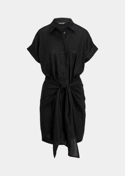 Robe-chemise à Plastron Lacé En Lin 2 Robe-chemise à Plastron Lacé En Lin – Image 2