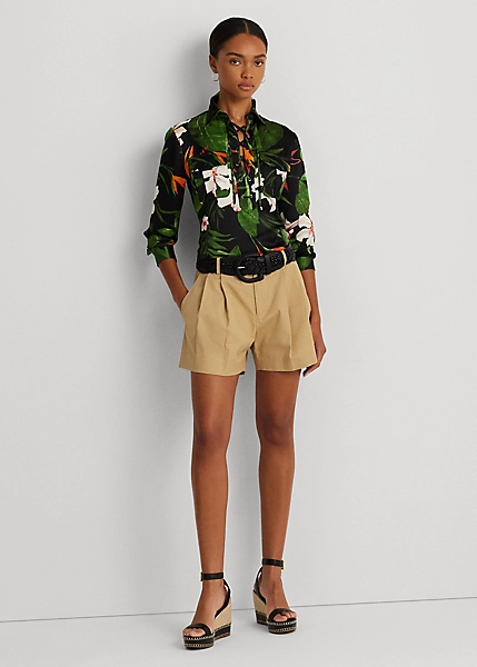 Chemisier Fleuri à Lacets En Charmeuse 3 Chemisier Fleuri à Lacets En Charmeuse – Image 3