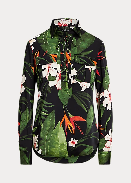 Chemisier Fleuri à Lacets En Charmeuse 2 Chemisier Fleuri à Lacets En Charmeuse – Image 2