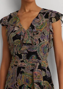 Robe Ceinturée Motif Cachemire Georgette -Pas Cher T-Shirts Hauts Magasin s7 1502822 alternate4