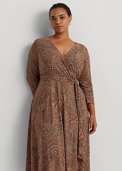 Robe Col V Croisé Motif Jersey Stretch 3 Robe Col V Croisé Motif Jersey Stretch – Image 3